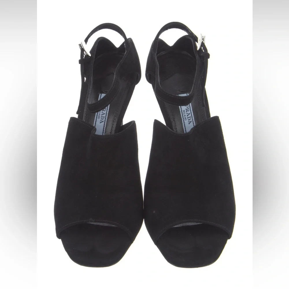 PRADA ankle strap black suede heels sandals with box, bag, and extra tips. - Picture 3 of 11